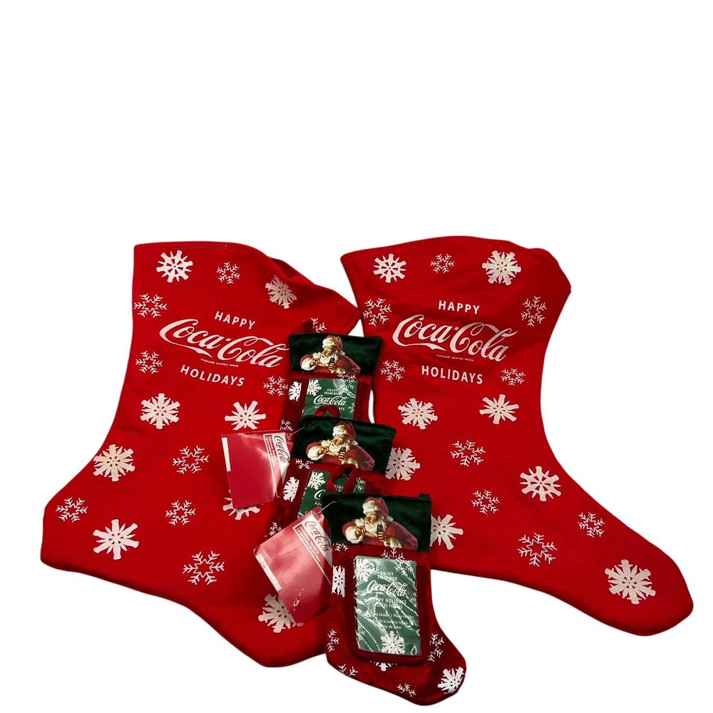Vintage Lot 5 Coca Cola Snowflake Stockings Mini Santa Photo Holders